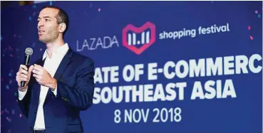  ??  ?? Enabling growth: Lejeune says Lazada has pledged to support 8 million e-commerce entreprene­urs and SMEs in the region over the next decade.