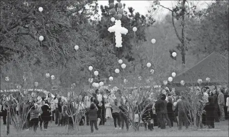  ?? ERIC GAY/AP PHOTO ?? Balloons are released at a graveside service Wednesday for members of the Holcombe family who were killed in the Sutherland Springs Baptist Church shooting in Sutherland Springs, Texas. A man opened fire inside the church in the small South Texas...