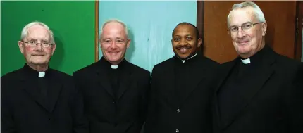  ??  ?? The day Fr Murtagh left for Dunleer....Fr Thomas Mc Gough, Fr Michael Murtagh, Fr Martin Ezeihmaku and Fr James Clyne at Fr Murtagh’s Farewell Party in the Ardee Community Centre