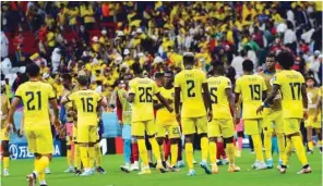  ?? ?? Ecuador players celebrate their 2-0 win over Qatar in the opening match of the FIFA World Cup Qatar 2022 at Al Bayt Stadium yesterday.