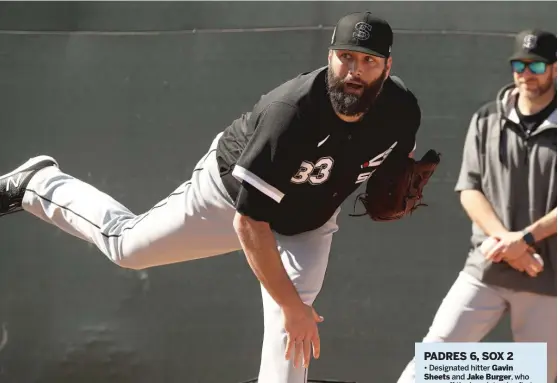  ?? JOHN ANTONOFF/SUN-TIMES ?? Lance Lynn (shown throwing a bullpen session at camp) pitched three innings Saturday against the Padres.