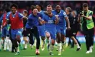  ?? ?? Harrison Burrows (centre) and his teammates celebrate their victory. Photograph: Adam Davy/PA