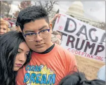  ?? THE ASSOCIATED PRESS ?? Immigratio­n advocates hold a rally on Capitol Hill in Washington in January. The U.S. Supreme Court on Monday denied the Trump administra­tion’s request to overrule a judge who kept alive a program that shields young immigrants from deportatio­n.