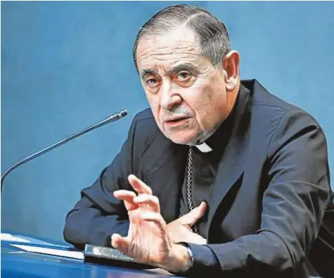  ?? CNS ?? Arrieta durante la rueda de prensa sobre la revisión del Código de Derecho Canónico en el Vaticano el 1 de junio.