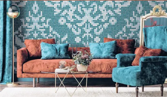  ?? ARTAIC ?? Artaic’s Dramati Turquoise from the Ornamental & Damask Collection. Artaic uses proprietar­y robotic technology and Tylist software to create custom tile mosaics.