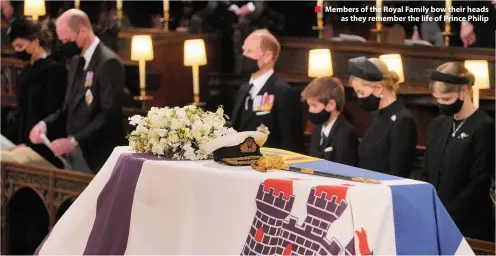  ??  ?? ■ Members of the Royal Family bow their heads
as they remember the life of Prince Philip