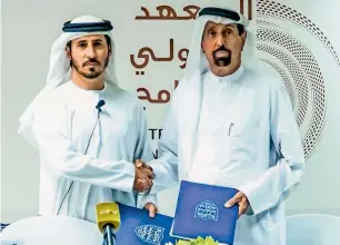  ??  ?? Dr Ali Sebaa Al Marri and Dr Hamad Al Sheikh Ahmed Al Shaibani after signing the MoU agreement.