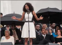  ?? ANDRE CHUNG/ TRIBUNE NEWS SERVICE ?? Heather Headley sings during the 50th anniversar­y of the March on Washington for Jobs and Freedom at the Lincoln Memorial on Aug. 28, 2013. Headley will be featured in Pray.com’s virtual National Day of Prayer event.