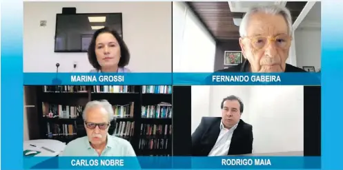  ?? ESTADÃO ?? Primeiro painel. Fernando Gabeira, articulist­a do ‘Estadão’, moderou o debate entre Maia, Carlos Nobre e Marina Grossi