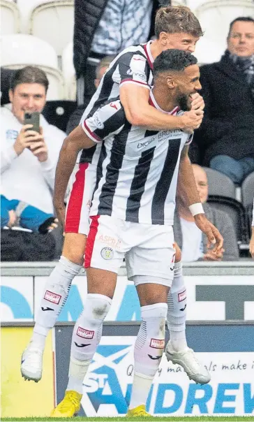  ?? ?? St Mirren’s Jonah Ayunga is all smiles after opening the scoring at St Mirren Park