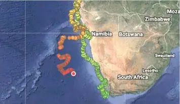  ??  ?? YOSHI, the loggerhead turtle, appears to be heading back to southern Africa. CHEVON BOOYSEN