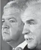  ?? JOE CAVARETTA/SUN SENTINEL ?? New Florida Panthers head coach Joel Quennevill­e, right, appears with general manager Dale Tallon in April at the BB&T Center.