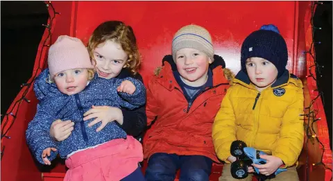  ??  ?? Sarah Allen, Lily Blake, Danny Allen and Tom Blake sitting in Santa’s sleigh at the switching on of the Christmas lights in Enniskerry.
