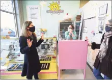  ?? Brian A. Pounds / Hearst Connecticu­t Media ?? From left: Lt. Gov. Susan Bysiewicz chats with business owner Adrianna Robles and Fran Pastore in Milford on Feb. 4.