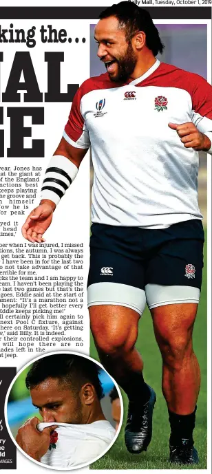  ?? GETTY IMAGES MAGES ?? Happier days: Billy y Vunipola looks relaxed as he trains yesterday y but (inset) ) suffers with injury ry during the he 2015 World ld Cup