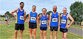  ?? ?? Team Bath South West PB 5k runners, from left, Jorge Crockford, Heather Fell, Ben Holding, Toby Bishop and Phil King