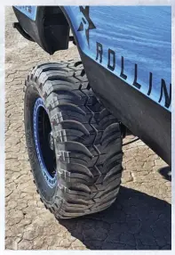  ??  ?? Darren went rather aggressive on tires, because four 37x14.50r20 Interco Cobalt M/T tires were the right traction choice for desert sand. They can also be aired-down as much as Darren wishes, thanks to four 20x9-inch RBP 50R Cobra beadlock wheels.