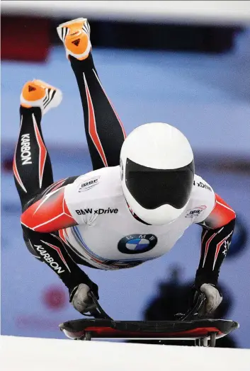  ?? PHOTOS: ROMAN KOKSAROV/THE ASSOCIATED PRESS ?? Elisabeth Maier was second as Canada placed two women’s skeleton racers in the top four during a World Cup event Sunday in Sigulda, Latvia. Jane Channell was fourth.