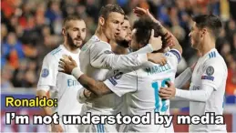  ??  ?? GETTY IMAGES Cristiano Ronaldo (2nd L) celebrates his first goal with teammates in the 6-0 thrashing of APOEL Nicosia in Nicosia’s GSP Stadium on November 21, 2017.