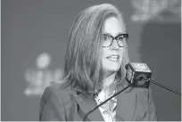  ?? Getty Imagesbank-TNS ?? Arizona Gov. Katie Hobbs speaks during the Super Bowl LVII Host Committee Handoff Press Conference at Phoenix Convention Center on Feb. 13 in Phoenix.