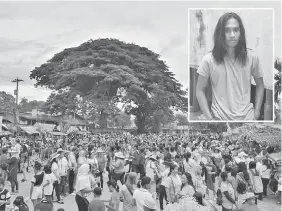  ??  ?? The gathering of school children that a bomber targeted to attack. Photo inset shows Abu Sayyaf militant Fathy “Mike” Lijal, the driver of the bombladen van.