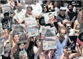  ?? PICTURE: AP ?? Protesters demonstrat­e against the jailing of two journalist­s and an academic in Istanbul in June last year – part of a purge that is all about affiliatio­n with the Gülen Movement, the former ally and later arch-enemy of Erdogan’s version of political...