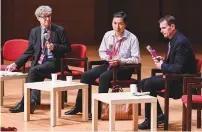  ?? AFPPIX ?? He (centre) takes part in a question and answer session after speaking at the Second Internatio­nal Summit on Human Genome Editing in Hong Kong yesterday.