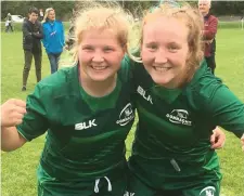  ??  ?? Hannah Johnston (Sligo RFC) and Finola Collins (Ballina RFC) celebrate their historic win with Connacht U18 girls.