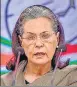  ??  ?? Cong chief Sonia Gandhi. n