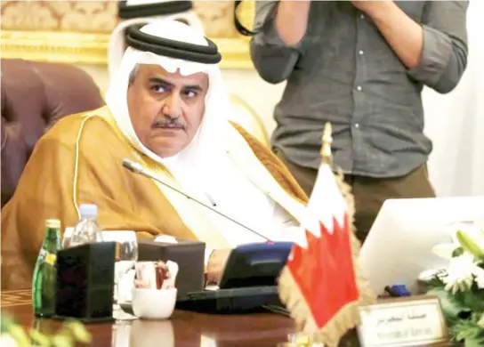  ??  ?? Bahrain’s Foreign Minister Sheikh Khalid bin Ahmed Al-Khalifa attends a GCC meeting in Riyadh in this file photo. (Reuters)