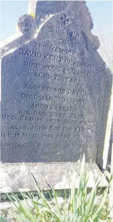  ??  ?? The Kent headstone at Kilcrumper old graveyard.