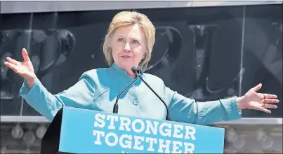  ?? AP PHOTO ?? Democratic presidenti­al candidate Hillary Clinton speaks on the Boardwalk in Atlantic City, N.J., this week. The FBI has recommende­d that Hillary Clinton not be prosecuted over her private email setup during her time as secretary of state.