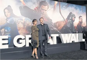  ??  ?? Matt Damon with his wife Luciana Barroso at the premiere of The Great Wall at the TCL Chinese Theatre in Los Angeles.