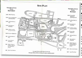  ?? ?? Above, an image of a Sealed Knot re-enactment
Far left, the souvenir programme for the Battle & Siege for Lathom House
Left, the battlefiel­d site plan