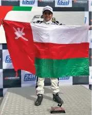  ??  ?? Shihab al Habsi celebrates on podium after his race win on Friday