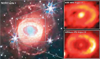  ?? Foto NASA/ ESA/ CSA/ vía Europa Press ?? Las imágenes del remanente de supernova muestran lo que un experto llamó “un anillo de perlas” rodeando una nube de polvo.