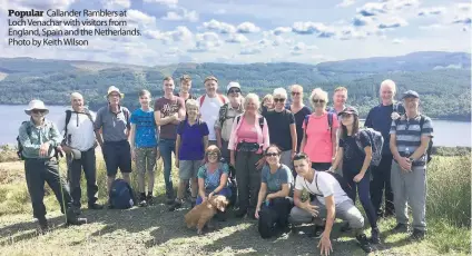  ??  ?? Popular Callander Ramblers at Loch Venachar with visitors from England, Spain and the Netherland­s. Photo by Keith Wilson Internatio­nal