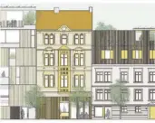  ?? FOTO: MARIO KRÄMER ?? So sieht der Entwurf der Initiative „3/Viertel“für die Häuser in der Nauwiesers­traße aus.