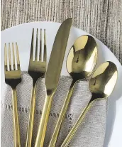  ??  ?? Raise the bar with real plates, glasses, silverware and napkins — or, for a less expensive option, disposable wooden cutlery comes in an assortment of shapes and sizes.