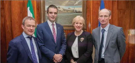  ??  ?? IFA President Joe Healy met with Heather Humphreys, Minister for Business, Enterprise and Innovation last week to discuss the labour supply issue on farms and the current review of criteria for work permits (l-r) Paul Brophy, IFA Horticultu­re Chair; IFA President Joe Healy, Minister Heather Humpreys; and Tom Phelan, IFA Dairy Chair.