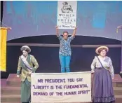  ?? MCKENZIE LAKEY/COURTESY ?? Savannah Rucks, from left, Dayla Carroll and Stephanie Trull help demonstrat­e women’s struggle to vote in Orlando Repertory Theatre’s production of “Vote?”