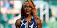  ?? AP PHOTO BY ASHLEY LANDIS ?? In this June 19 photo, Sha’carri Richardson celebrates after winning the first heat of the semifinals in women’s 100-meter run at the U.S. Olympic Track and Field Trials in Eugene, Ore.