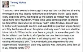  ??  ?? Graphic of Facebook post from McKay’s daughter-in-law.