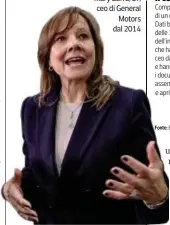  ??  ?? Mary Barra, 57, ceo di General Motors dal 2014