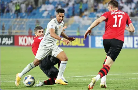  ?? AFP ?? Salem Al-Dawsari vies for the ball during the AFC Champions League group A match between Tajikistan’s Istiklol and Saudi Arabia’s Al-Hilal on April 19 in Riyadh.