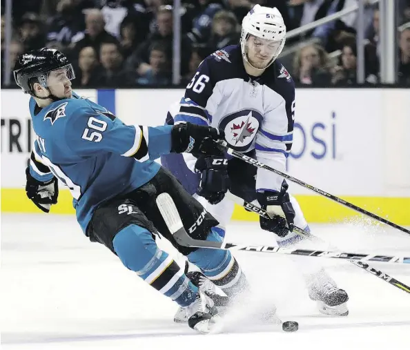  ?? MARCIO JOSE SANCHEZ/THE ASSOCIATED PRESS ?? Centre Chris Tierney, left, will trade in his San Jose Sharks colours for those of the Ottawa Senators as a result of Thursday’s controvers­ial deal that all-star defenceman Erik Karlsson to the Sharks. sent