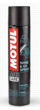  ??  ?? 4 Motul Shine and Go spray 400ml £9.49 www.moto-direct.com
Another fine spray but you can see where it’s covered. Lasted well in longevity tests, brought colour back to bare plastic and was easy to apply and buff off. Good on metal surfaces, just not...