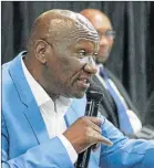  ?? Picture: LULAMILE FENI ?? NO GO: Police Minister Bheki Cele addressing taxi bosses and other stakeholde­rs