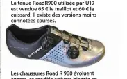  ??  ?? Les chaussures Road R 900 évoluent encore, ce modèle arrivera bientôt en magasin. Cette version comporte le système de serrage destiné au marché américain. L’Atop « européen » est plus petit et plus simple.