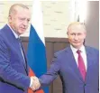  ?? FOTO: KREMLIN/DPA ?? Recep Tayyip Erdogan beim Treffen mit Wladimir Putin.